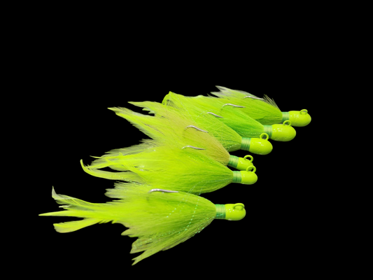Green bucktail jig custom with feathers and flash 1/2oz to 3oz