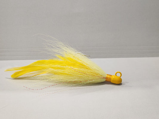 yellow custom bucktail on bullet jig